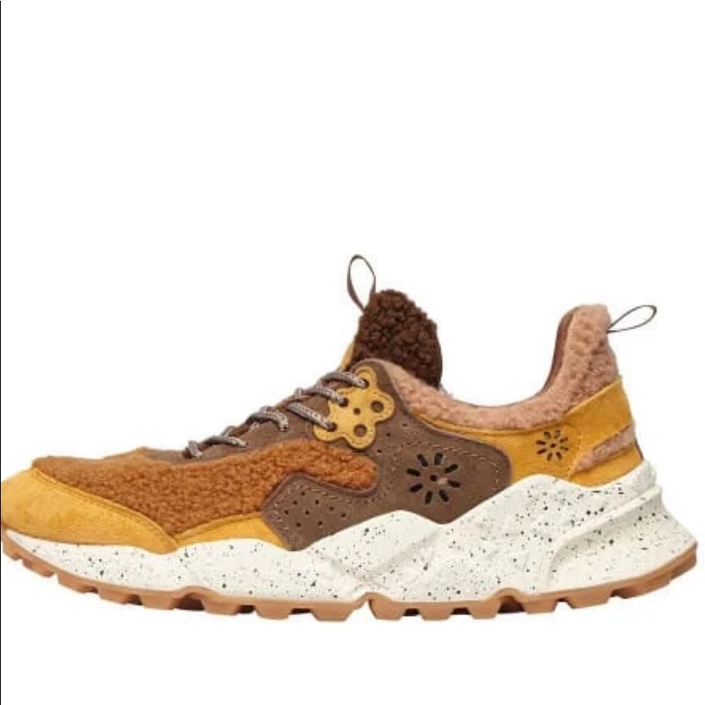 / KOTETSU MAN YMC - Faux shearling and suede sneakers - Pumpkin Orange/Brown L7